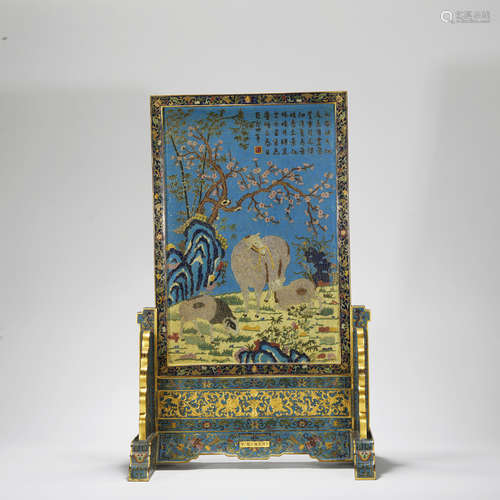 A Cloisonne enamel 'landscape' screen