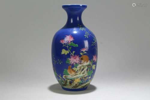 A Chinese Blue-coding Poetry-framing Porcelain Vase