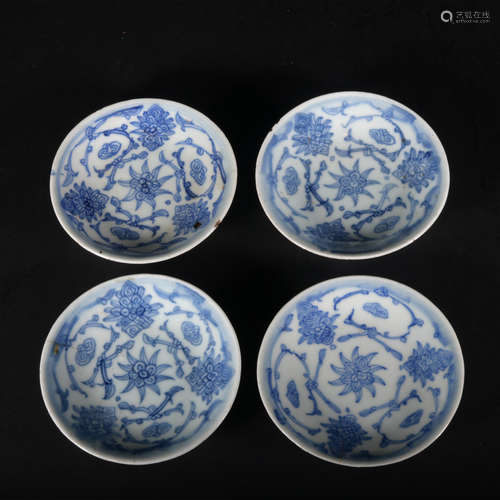 A set of blue and white dish