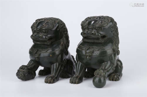 A Set of Hetian Jasper Lion Sculpture Ornaments