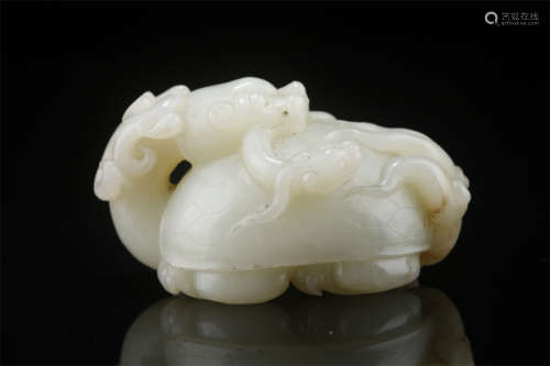 A Hetian Jade Snake and Turtle Sculpture.
