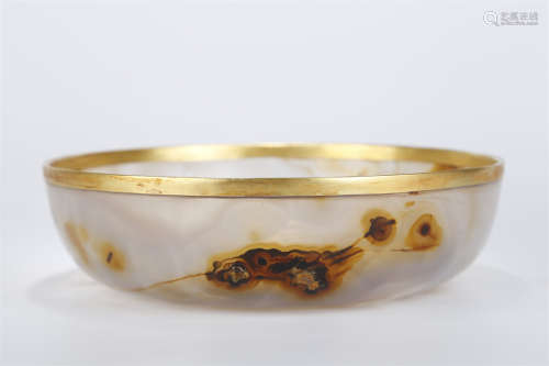 An Agate Dish with Gold Rim.