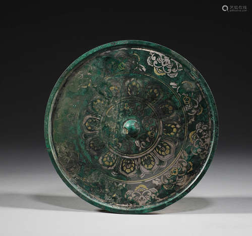 Han Dynasty, bronze mirror with gold and silver