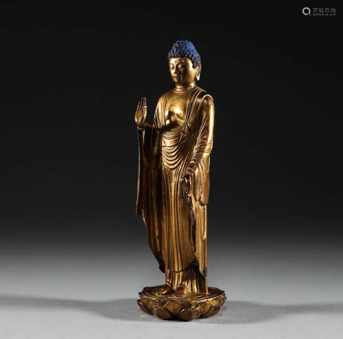 Tang Dynasty, bronze gilded Buddha statue