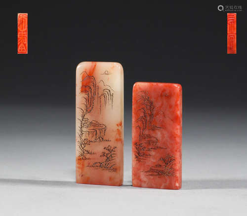 In the Qing Dynasty, Shoushan had a pair of Furong stone sea...