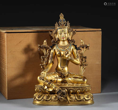 Ming Dynasty, Tibetan bronze gilded female seated statue