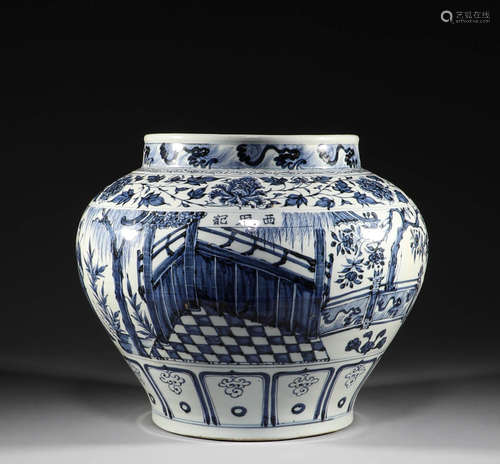 Yuan Dynasty, blue and white character story jar