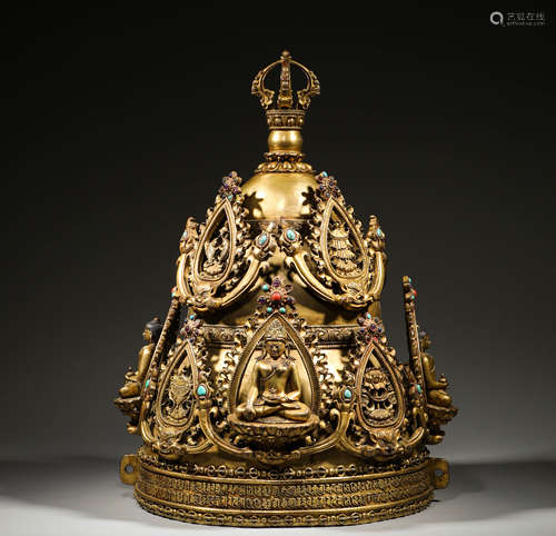 Ming Dynasty, Tibetan bronze gilded pagoda