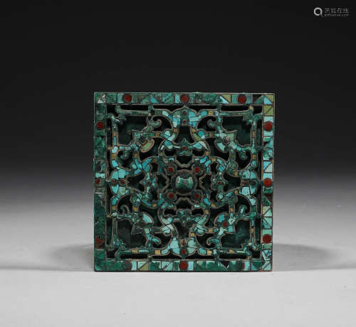 Han Dynasty, bronze mirror inlaid with pine stone