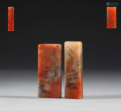 In the Qing Dynasty, Shoushan had a pair of Furong stone sea...