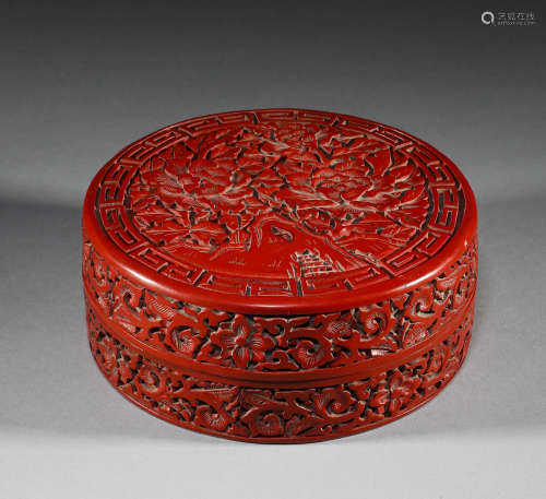 Qing Dynasty, red flower pattern poetry cover box