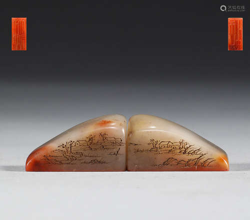 In the Qing Dynasty, Shoushan had a pair of Furong stone sea...