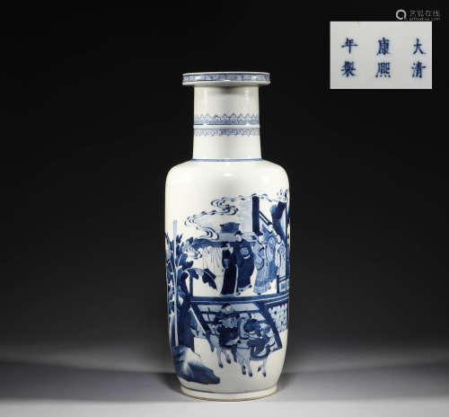 Qing Dynasty, blue and white character story bottle