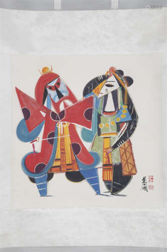 A Chinese Shadow Puppetry Painting on Paper.