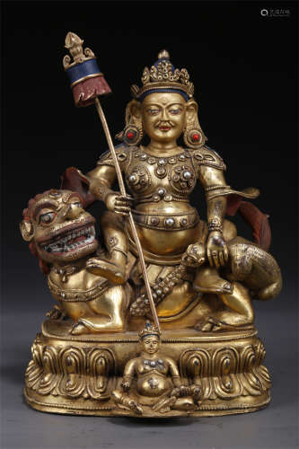 A Gilt Copper Vaisravana Buddha Statue.