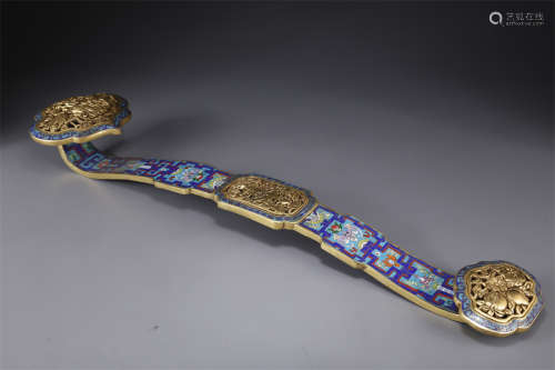 A Cloisonne Enameled Copper Ruyi Sculpture.