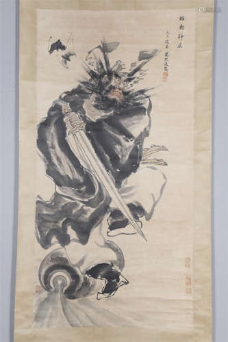 A Zhong Kui Subduing Demon Painting on Paper.