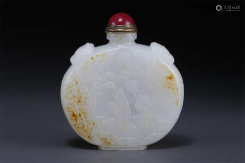 A Hetian Jade Snuff Bottle with Figure Motif.