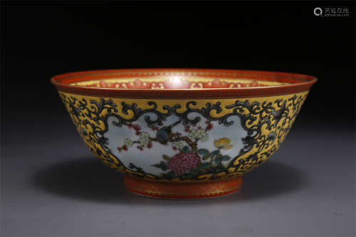 An Ink Porcelain Bowl with Flowers Pattern.