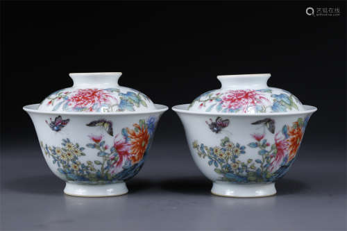 A Pair of Rose Porcelain Teacups.