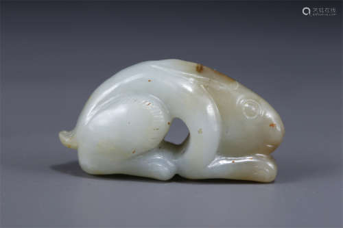 A Hetian Jade Rabbit Sculpture Ornament.