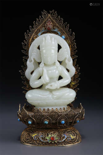 A Hetian Jade Sitting Avalokitesvara Statue.