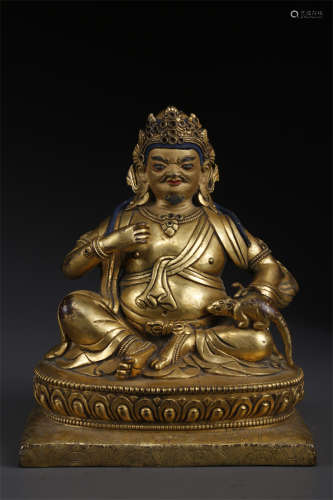 A Gilt Copper Yellow Wealthy Buddha Statue.