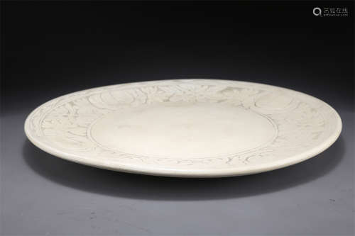A Porcelain Plate with Flowers Pattern.
