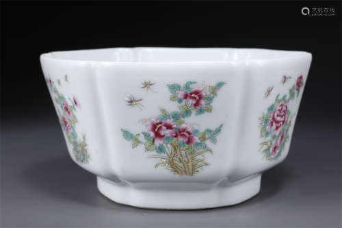 A Rose Porcelain Six-Arris Bowl.