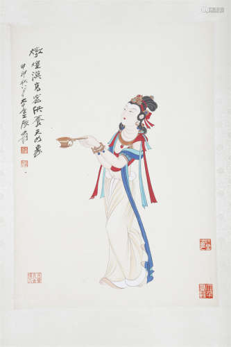 A Figure Painting on Paper by Zhang Daqian.