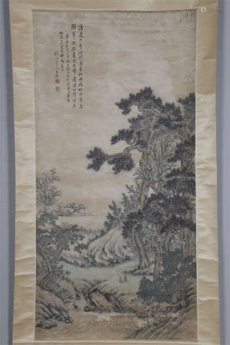 A Landscape Painting on Paper by Wang Jiu.