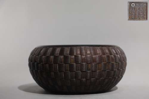 明 銅胎竹篾紋缽式爐