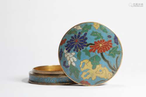 銅鎏金掐絲琺瑯花卉紋圓盒