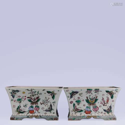 Pair of Famille Rose Butterfly Basins