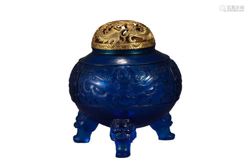 Peking Glass Tripod Censer with Cover