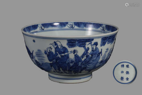 Blue and White Figure Bowl