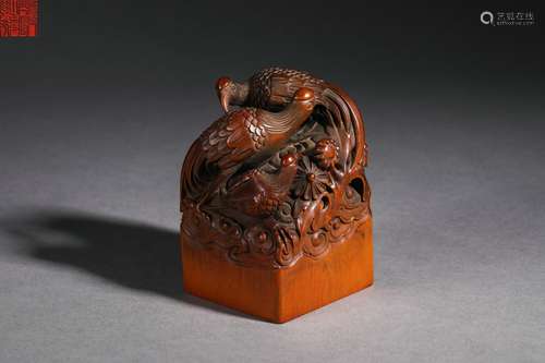 Fine Boxwood Bird and Flower Seal