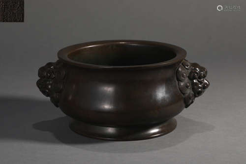 Bronze Double Lion-Eared Censer