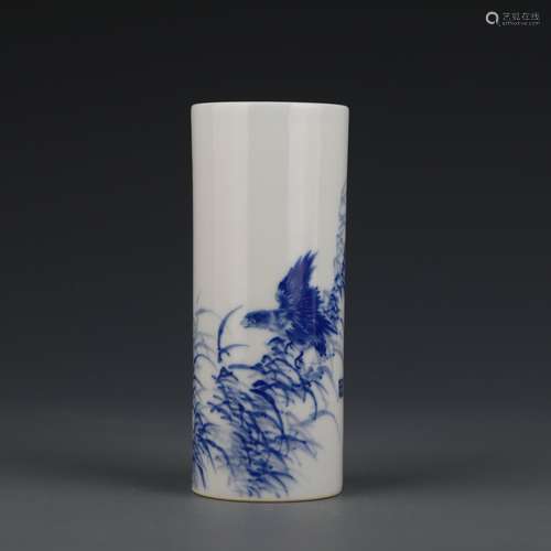 Blue and White Brush Pot, Wang Bu