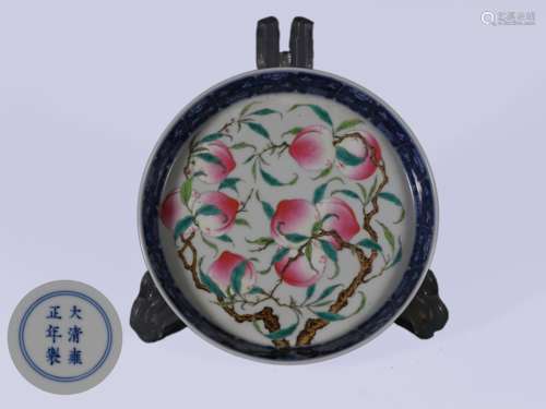 Famille Rose and Underglaze Blue Nine Peaches Plate