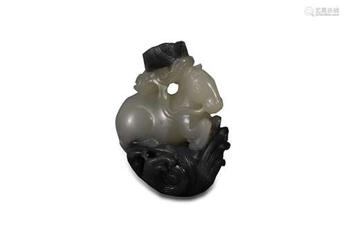 Carved Grey and Black Jade Horse Ornament