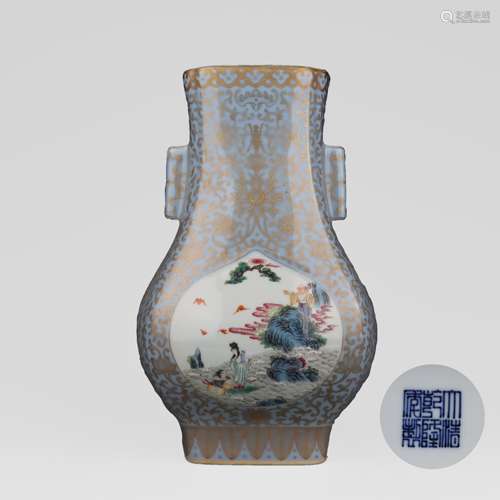 Gilt Deco Famille Rose Fu&Shou Pierced Vase