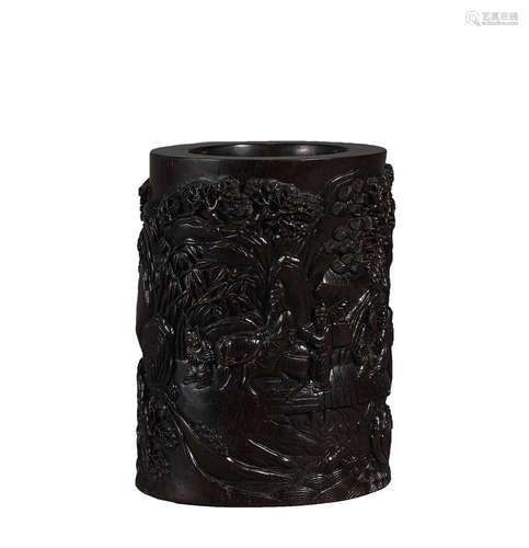 Carved Sandalwood Brush Pot