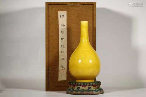 Incised Yellow Glaze Dragon Bottle Vase