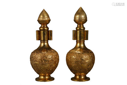 Pair of Gilt-Bronze Vases