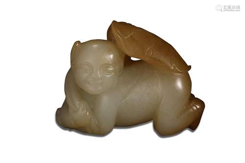 Carved Jade Boy and Lotus Paper Weight