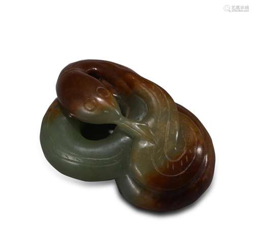 Carved Celadon and Russet Jade Snake