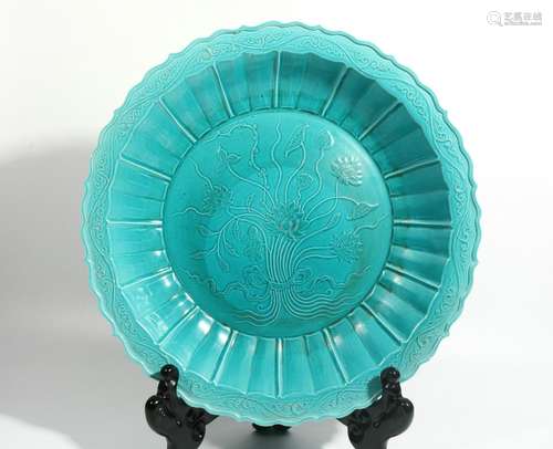 Peacock Green Color Porcelain Large Plate, China