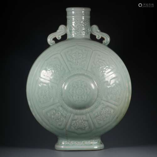 Green glazed flat bottle