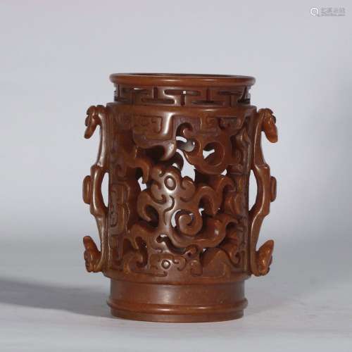 Tianhuang Hollowed Carving Ruyi Brush Pot, China